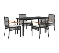 vidaXL Garden Dining Set 5 Piece with Cushions Outdoor Chair Black Poly Rattan