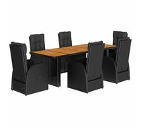 vidaXL Garden Dining Set 7 Piece with Cushions Table & Chair Black Poly Rattan