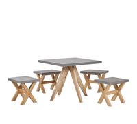 Beliani Garden Dining Set With Stools 4 Seater Olbia Grey Concrete
