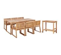 Beliani Rustic 6 Seater Garden Certified Acacia Wood Dining Set Table Chairs with Trolley Sassari II
