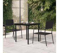 Garden Dining Table Black 80x80x74 cm Powdercoated Steel with Tempered Glass Top