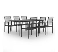 Garden Dining Table Chairs Set 7 Piece Black Glass Top Table Outdoor Dinning