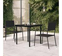 Garden Dining Table Outdoor Black 80x80x74 cm Powder-Coated Steel Tempered Glass