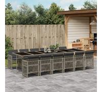 Garden Dining Table Set 13pcs. Grey PE Rattan 330x106x73cm Tempered Glass Table