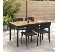 Garden Dinner Table 141 x 80.5 x 75 cm Whitewash and Black Solid Acacia Wood
