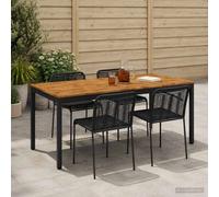 Garden Dinner Table 147 x 88.5 x 75 cm Natural and Black Solid Acacia Wood