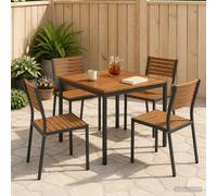 Garden Dinner Table 80 x 80.5 x 75 cm Natural and Black Solid Acacia Wood