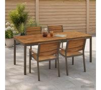 Garden Dinner Table Natural and Coffee 147 x 88.5 x 75 cm Brown Acacia Wood