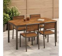 Garden Dinner Table Natural Coffee 141 x 80.5 x 75 cm Brown Solid Acacia Wood
