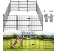 Garden Dog Fence Animal Barrier Outdoor for Yard 6 Panels with Gate 14.5ft(L) X 40in(H), Garden Fencing Includes Gloves, Hammer&Zip Ties, Rustproof Metal Temporary No Dig Fence Border for Dogs