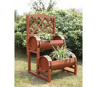 Garden Double Barrel Flower Planter Pot Wooden Oak Effect Outdoor Decoration New Natural