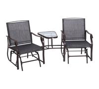 Garden Double Glider Rocking Chairs Metal Gliding Love Seat with Middle Table Conversation Set Patio Backyard Relax Outdoor Furniture Grey