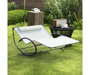 Garden Double Rocker Lounger Hammock W/ Pillow Sun Bed Patio Swing Chair Cream