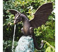 Garden Dragon Statue Fountain - Mythical Resin Dragon Sculpture with Cascading Water Feature - Fantasy Outdoor Garden Decor for Patio, Lawn or Yard