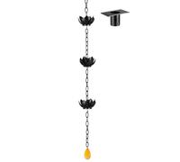 Garden Drain Chain with 12 Blossom Cups for Courtyard, Black | Formed From Heavy Duty Iron with 8.5 Feet Flexible Design for Roof Gutter Decoration and Water Drainage