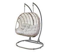 Garden Egg Chair Double Pod & Cushions, Hanging Swing, Steel Frame - Rattan