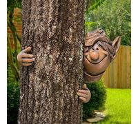Garden Mile® Fairy Garden Elf Tree Peeker Novelty Resin Garden Ornaments Outdoor Decoration Gnome Tree Hugger Heavy Duty Durable Weatherproof Easy Assembly Long Lasting Unique Hanging Decor - 5" x 7"