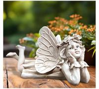 Garden Fairy Statue for Outdoor & Indoor - Resin Lying Fairy Figurine with Flower Crown, Angel Garden Ornament for Patio, Lawn, Porch, for Mum, Grandma, or Nature Lovers