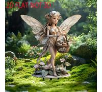 Garden Fairy Statue Outdoor Decor - Angel Wing Female Celestial Metal Yard Stake, Vintage Cottagecore Flower Bed & Patio Decoration