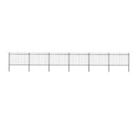 Garden Fence 1020x170cm Black Powder-Coated Steel 6 Panels 7 Posts SpearTop Incl
