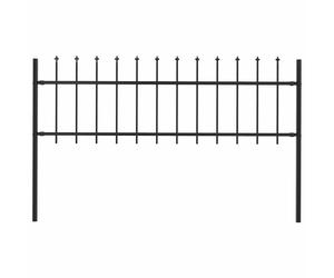 Garden Fence 340x110cm Black Powder-Coated Steel Spear Top Panels, 2pk incl 3pc