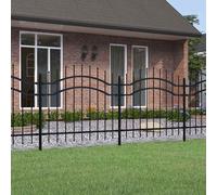 Garden Fence Black 240x115cm Powder-Coated Steel Arched Spear Top Panel Mounting