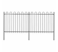 Garden fence Black powder-coated steel 340 x 200 cm Hoop Top 2 panels 3 posts UK