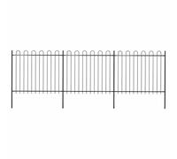 Garden Fence Black Powder-Coated Steel 510x200cm Hoop Top 3 Panels 4 Posts Heavy