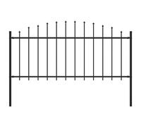 Garden Fence Black Steel 1.7m Panel with Spear Top, 2 Posts, 50-75cm Heavy-Duty