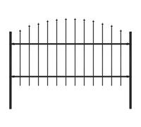 Garden Fence Black Steel 1.7m x 100-125cm Spear Top Panel with 2 Posts HeavyDuty