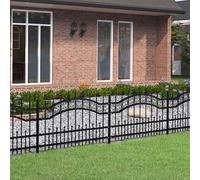 Garden Fence Panel 240x118 cm Black Powder-Coated Steel Spear Top Arched Classic