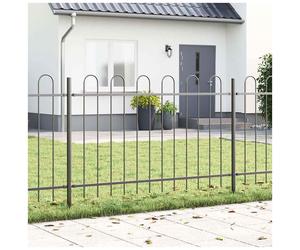 Garden Fence Panel 3pcs Grey Powder-Coated Steel 5.1x0.8m Durable Outdoor Heavy