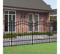 Garden Fence Panel Black 240x165cm Powder-Coated Steel Arched Top Security Spear