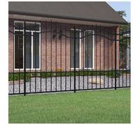 Garden Fence Panel Black Powder-Coated Steel 239 x 190 cm Spear Top DecorativeA