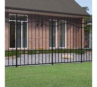 Garden Fence Panel Black Powder-Coated Steel 240x150cm Arched Spear Top Durable