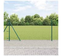 Garden Fence 0.8x10m Green Galvanised Steel Panel with 7 Flanged Posts incl base