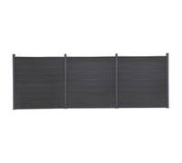 Garden Fence Panel Set Grey WPC Double-Sided Woodgrain 526x186cm Aluminium incl