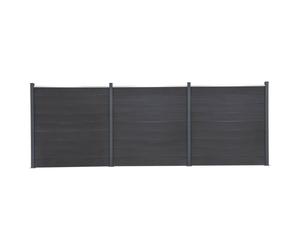 Garden Fence Panel Set Grey WPC Double-Sided Woodgrain 526x186cm Aluminium incl
