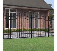 Garden Fence Powder-Coated Steel Black 240x165cm Arched Spear Top Panel Security