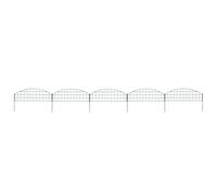 Garden Fence Set Green 5 Panels 77.3x14-26cm Powder-Coated Steel Wire +6 Posts