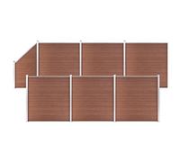 Garden Fencing Panel Modular Fence System 6 Square Brown Panels 1138x186 cm Sloped Design Durable Outdoor Privacy Solution Ideal for Landscaping and Security.