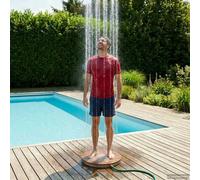 Garden Floor Shower Brown WPC & Stainless Steel 70x6 cm Foot-Button Poolside Use