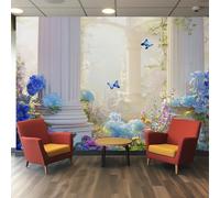 Garden Floral Wallpaper for Living Room, Roman Column Butterfly Wall Mural for Bedroom, Non-Woven Photo Wallpaper Home Decor 366X254cm, Wall Decoration D10