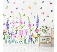Garden Flower Wall Decals wall stickers for Bedrooms for Girls Butterflies Floral Wall Stickers Removable Plant Stickers Iris Flowers Decals for Nursery Living Room Kitchen Art Mural Home Decoration