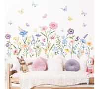 Garden Flower Wall Stickers Wildflower Daisy Floral Butterflies Wall Decals