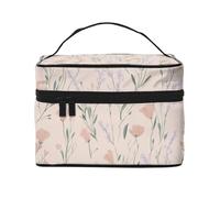 Garden Flowers Pastel Peach Makeup Case | Carrying Portable Zip Travel Cosmetic Brush Bag Large Organizer For Women