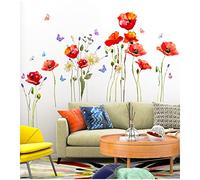 Garden Flowers Wall Decals，Tianher Flower Plant Butterfly Wall Stickers Wall Decoration for Living Room Bedroom Sofa Background