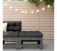 Garden Footstool Grey Solid Pinewood 63.5x63.5x60cm Outdoor with Black Cushion.