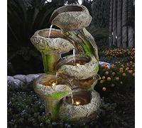 Garden Fountain with LED Light - CURVED CASCADE TREE & STONE SHELLS Mains Powered Water feature for Garden, Pond, Terrace, Corridor 57cm