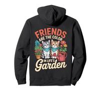 Garden Friends Women Retro Cat Plant Besties Spring Pullover Hoodie